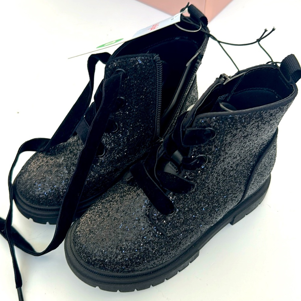 Cat and Jack Cutest Target Sparkle Combat Boot Black Glitter size 10
